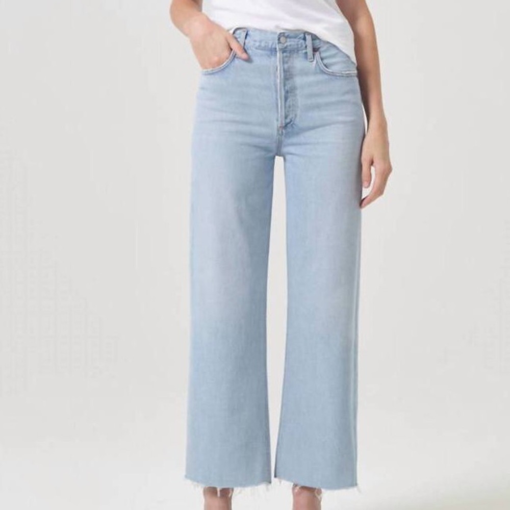 AGOLDE 26 Light Wash Smash Raw Hem Button Fly Ren High Rise Wide Leg Jeans NWT